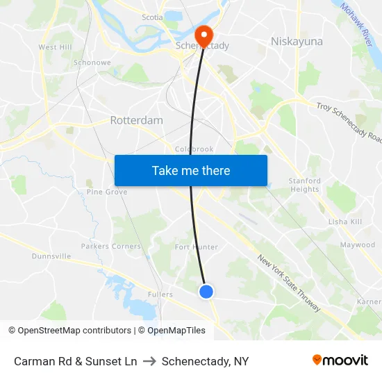 Carman Rd & Sunset Ln to Schenectady, NY map