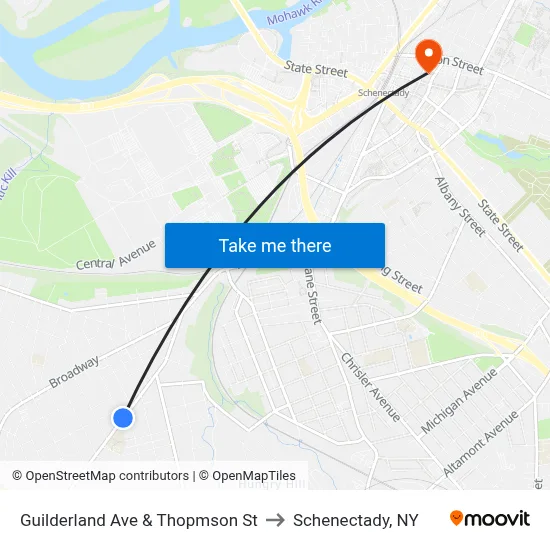 Guilderland Ave & Thopmson St to Schenectady, NY map