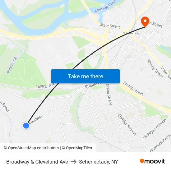Broadway & Cleveland Ave to Schenectady, NY map