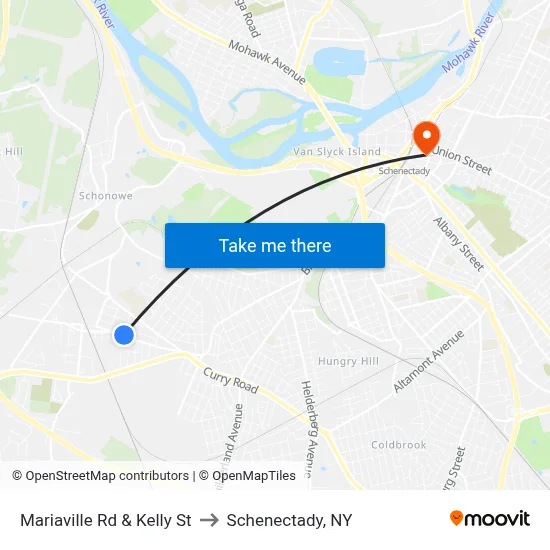 Mariaville Rd & Kelly St to Schenectady, NY map