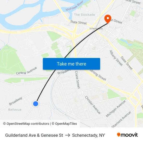 Guilderland Ave & Genesee St to Schenectady, NY map