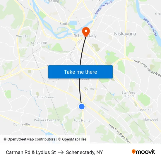 Carman Rd & Lydius St to Schenectady, NY map