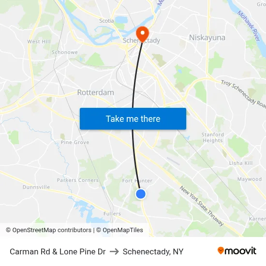 Carman Rd & Lone Pine Dr to Schenectady, NY map