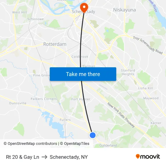 Rt 20 & Gay Ln to Schenectady, NY map