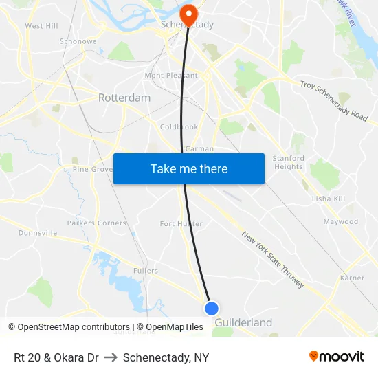 Rt 20 & Okara Dr to Schenectady, NY map