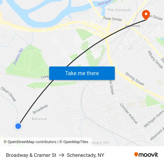 Broadway & Cramer St to Schenectady, NY map
