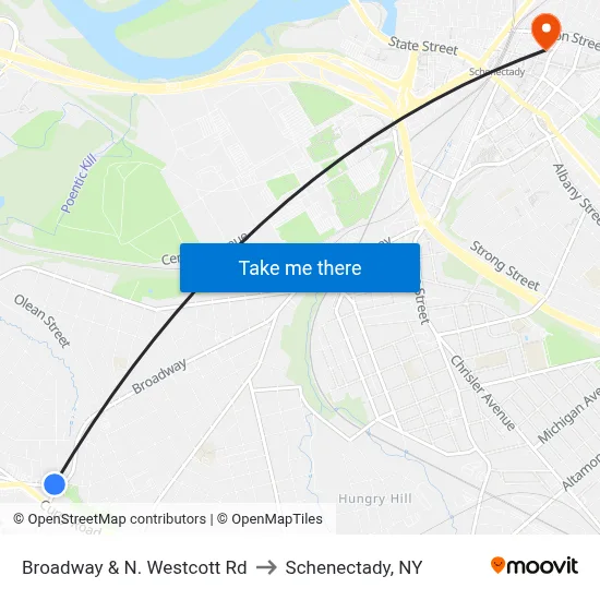 Broadway & N. Westcott Rd to Schenectady, NY map