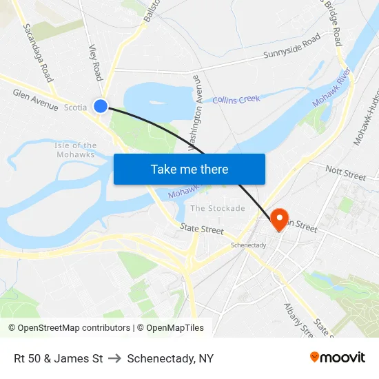 Rt 50 & James St to Schenectady, NY map