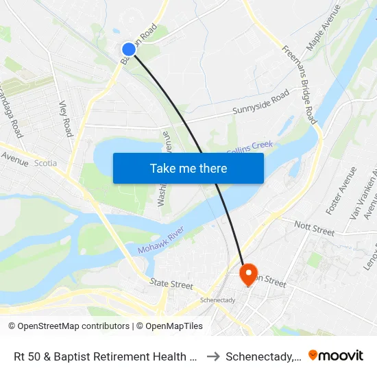 Rt 50 & Baptist Retirement Health Center to Schenectady, NY map