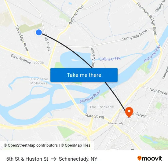 5th St & Huston St to Schenectady, NY map