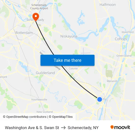 Washington Ave & S. Swan St to Schenectady, NY map