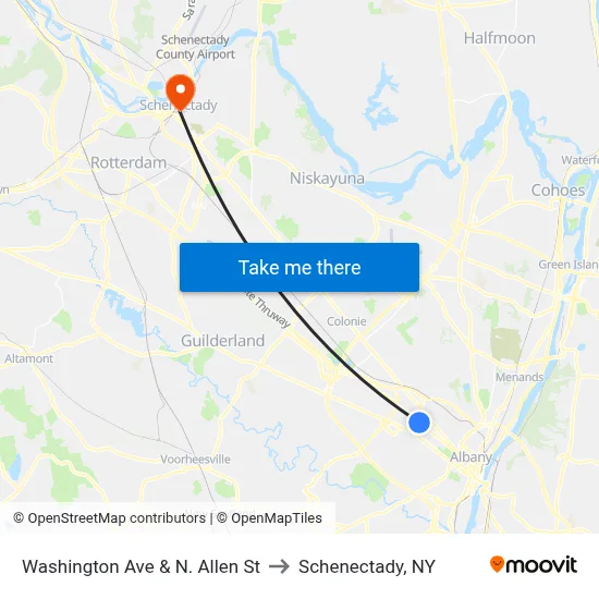 Washington Ave & N. Allen St to Schenectady, NY map