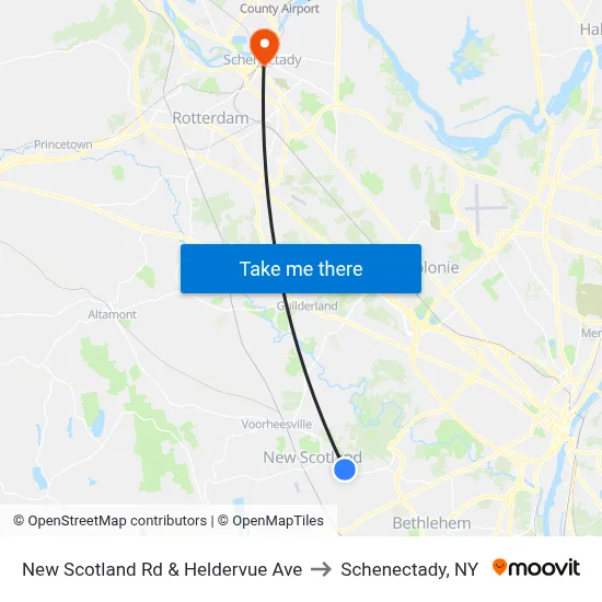 New Scotland Rd & Heldervue Ave to Schenectady, NY map