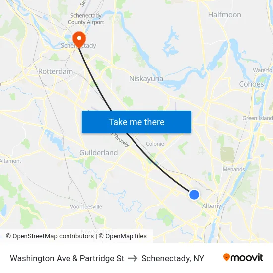 Washington Ave & Partridge St to Schenectady, NY map