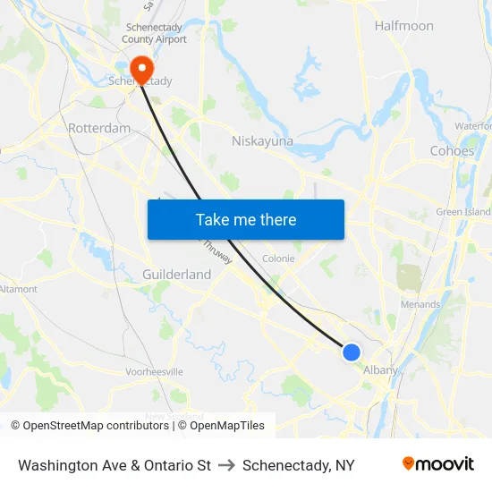 Washington Ave & Ontario St to Schenectady, NY map