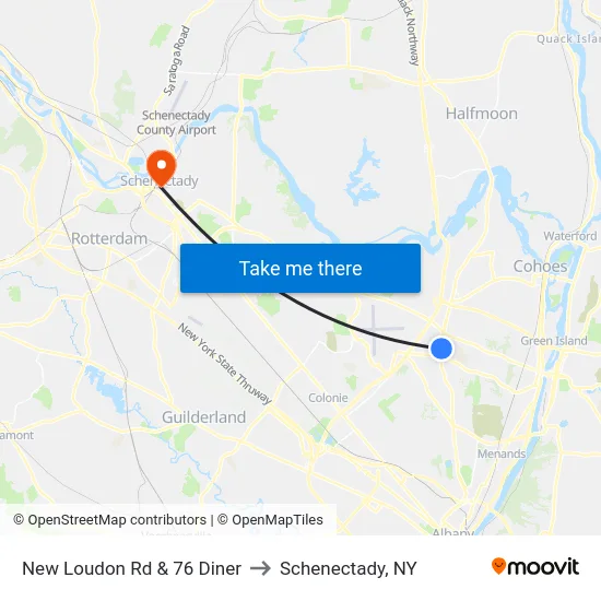 New Loudon Rd & 76 Diner to Schenectady, NY map