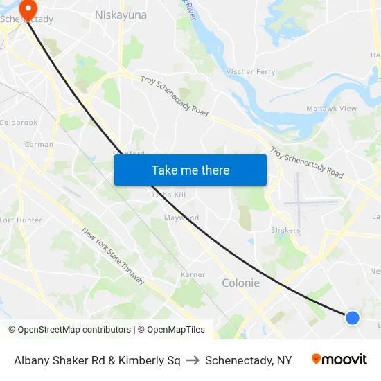 Albany Shaker Rd &  Kimberly Sq to Schenectady, NY map