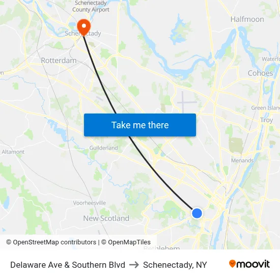 Delaware Ave & Southern Blvd to Schenectady, NY map