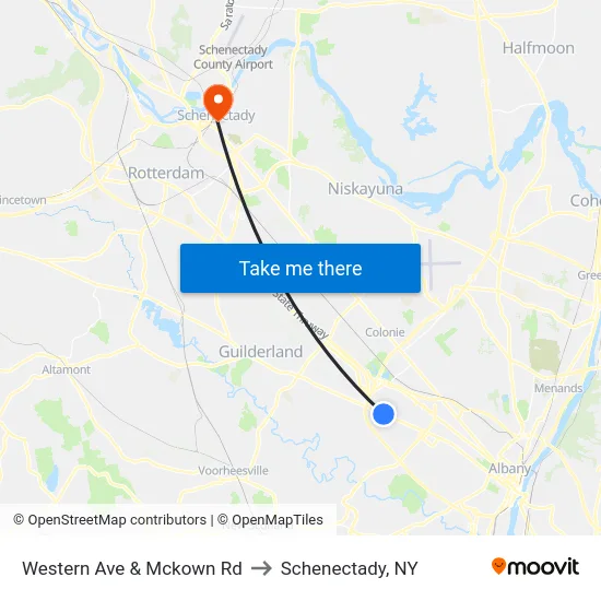 Western Ave & Mckown Rd to Schenectady, NY map