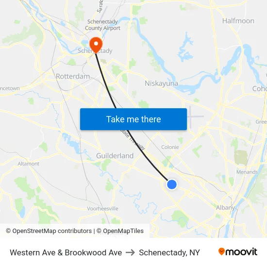 Western Ave & Brookwood Ave to Schenectady, NY map