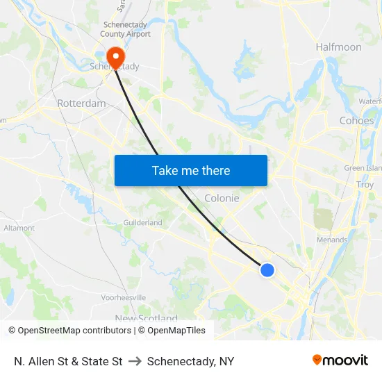 N. Allen St & State St to Schenectady, NY map