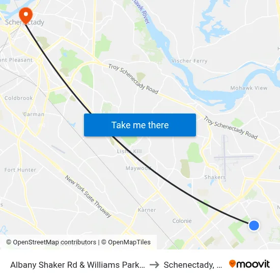 Albany Shaker Rd & Williams Park Rd to Schenectady, NY map