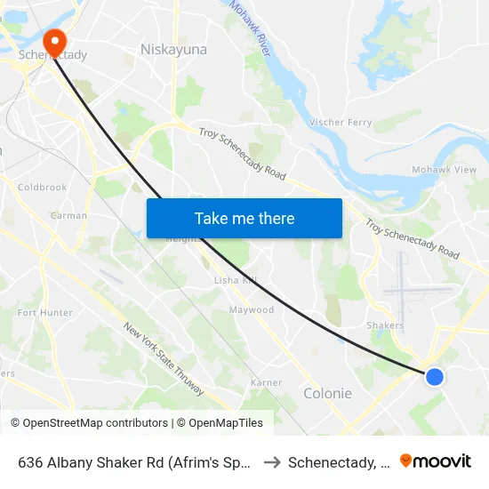 636 Albany Shaker Rd (Afrim's Sports) to Schenectady, NY map