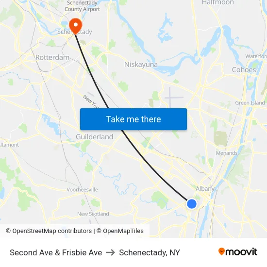Second Ave & Frisbie Ave to Schenectady, NY map