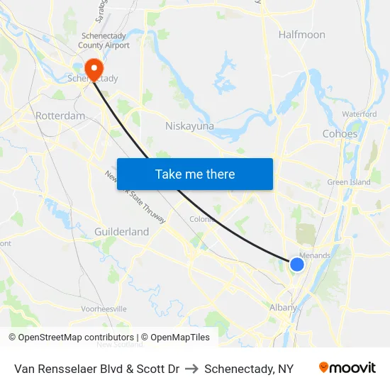 Van Rensselaer Blvd & Scott Dr to Schenectady, NY map