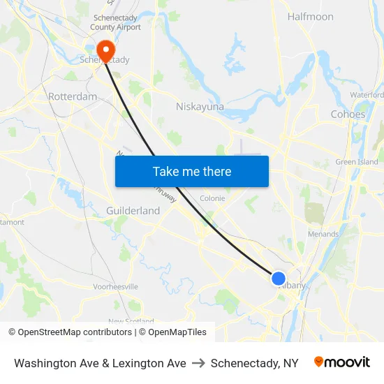 Washington Ave & Lexington Ave to Schenectady, NY map