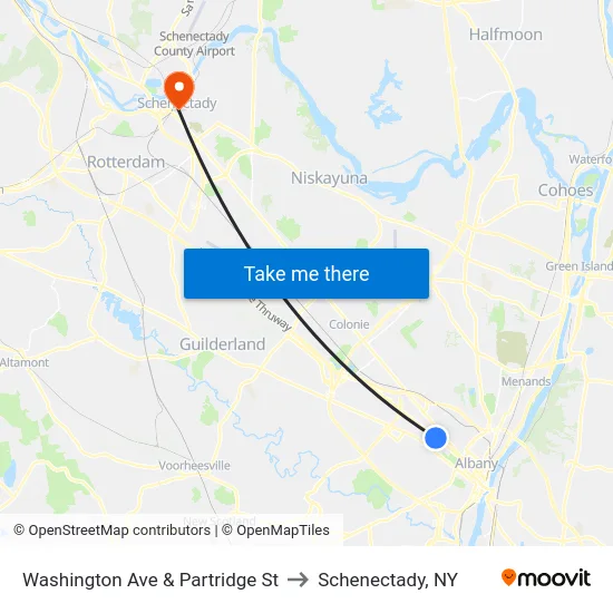 Washington Ave & Partridge St to Schenectady, NY map
