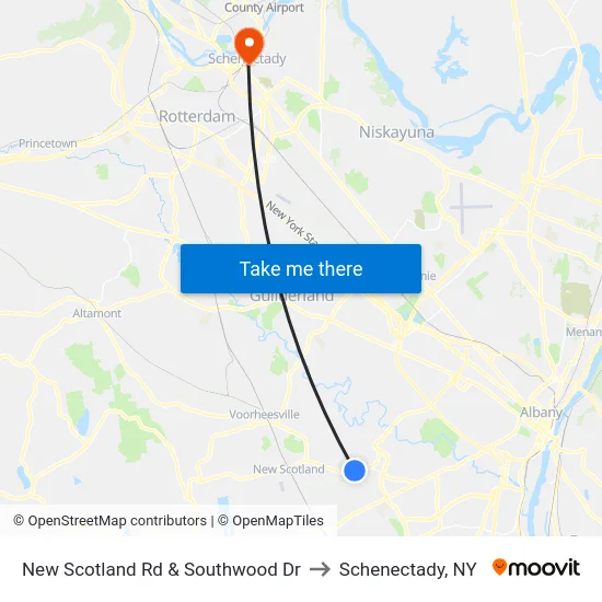 New Scotland Rd & Southwood Dr to Schenectady, NY map