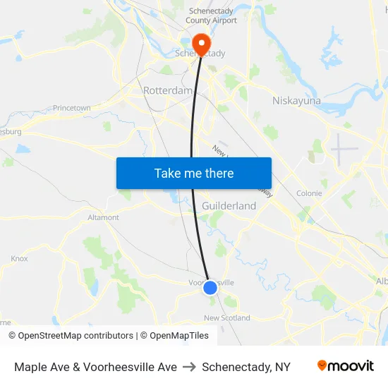 Maple Ave & Voorheesville Ave to Schenectady, NY map