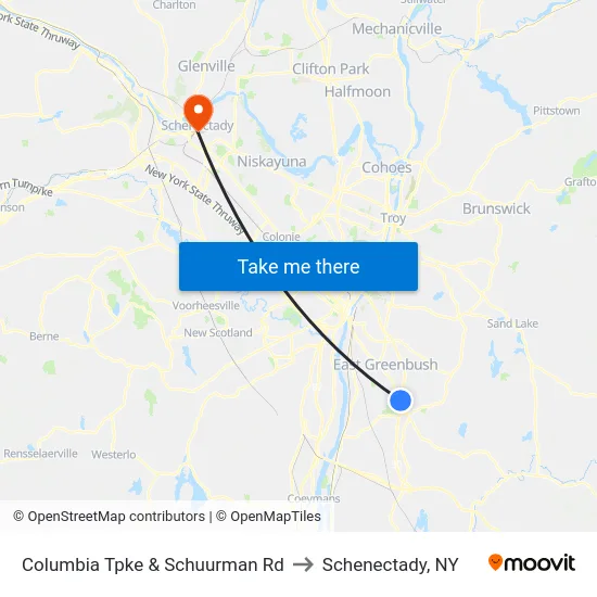 Columbia Tpke & Schuurman Rd to Schenectady, NY map