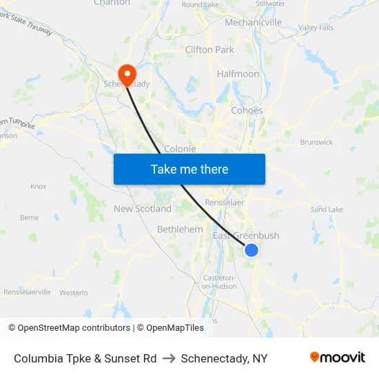 Columbia Tpke & Sunset Rd to Schenectady, NY map