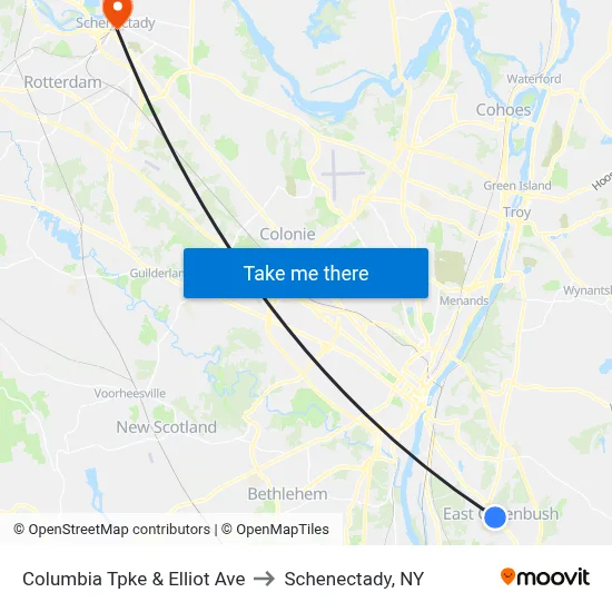 Columbia Tpke & Elliot Ave to Schenectady, NY map