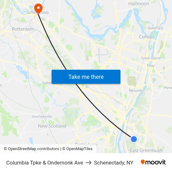 Columbia Tpke & Ondernonk Ave to Schenectady, NY map