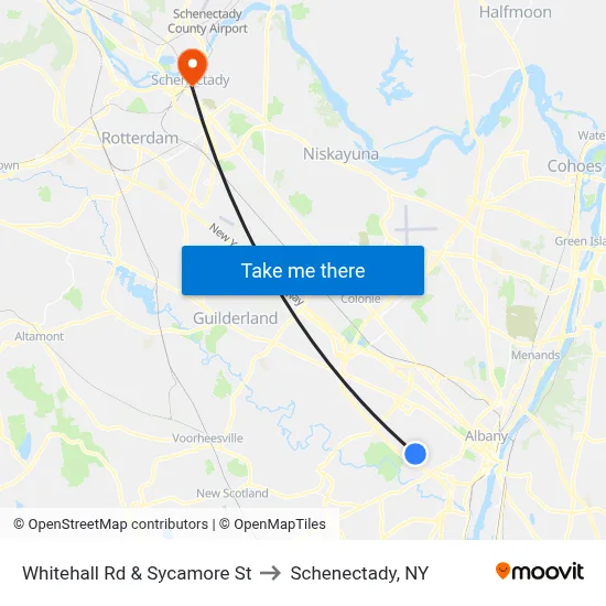 Whitehall Rd & Sycamore St to Schenectady, NY map