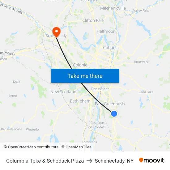 Columbia Tpke & Schodack Plaza to Schenectady, NY map