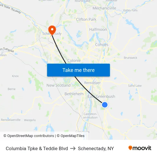 Columbia Tpke & Teddie Blvd to Schenectady, NY map