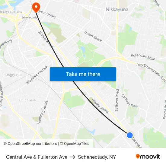 Central Ave & Fullerton Ave to Schenectady, NY map