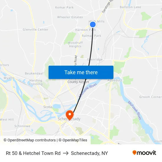 Rt 50 & Hetchel Town Rd to Schenectady, NY map
