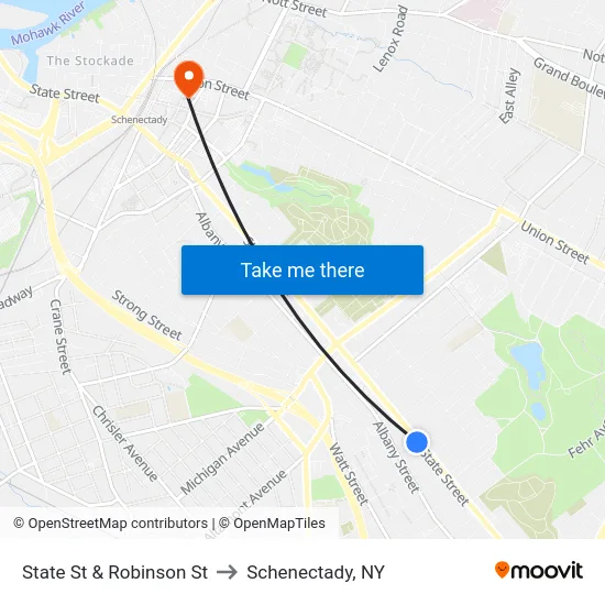 State St & Robinson St to Schenectady, NY map