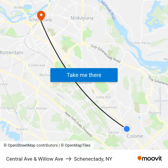 Central Ave & Willow Ave to Schenectady, NY map