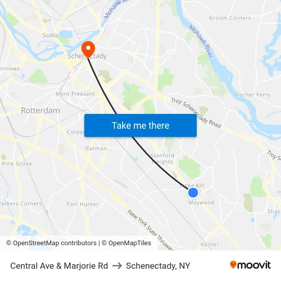 Central Ave & Marjorie Rd to Schenectady, NY map
