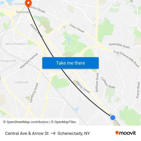 Central Ave & Arrow St to Schenectady, NY map