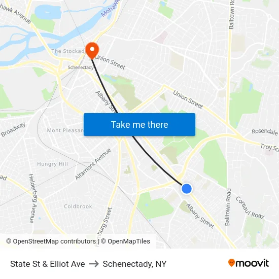 State St & Elliot Ave to Schenectady, NY map