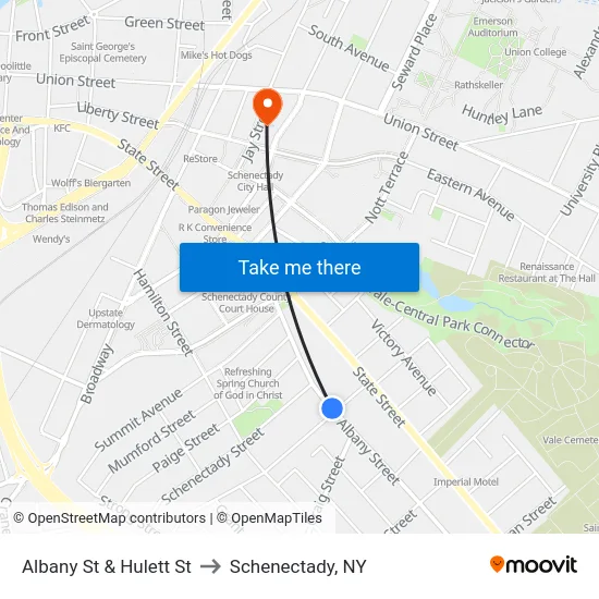Albany St & Hulett St to Schenectady, NY map