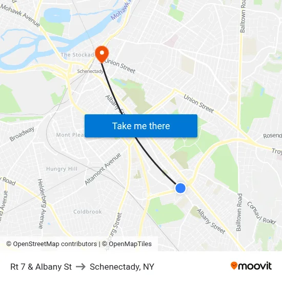 Rt 7 & Albany St to Schenectady, NY map