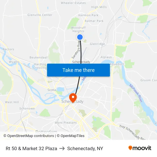 Rt 50 & Market 32 Plaza to Schenectady, NY map